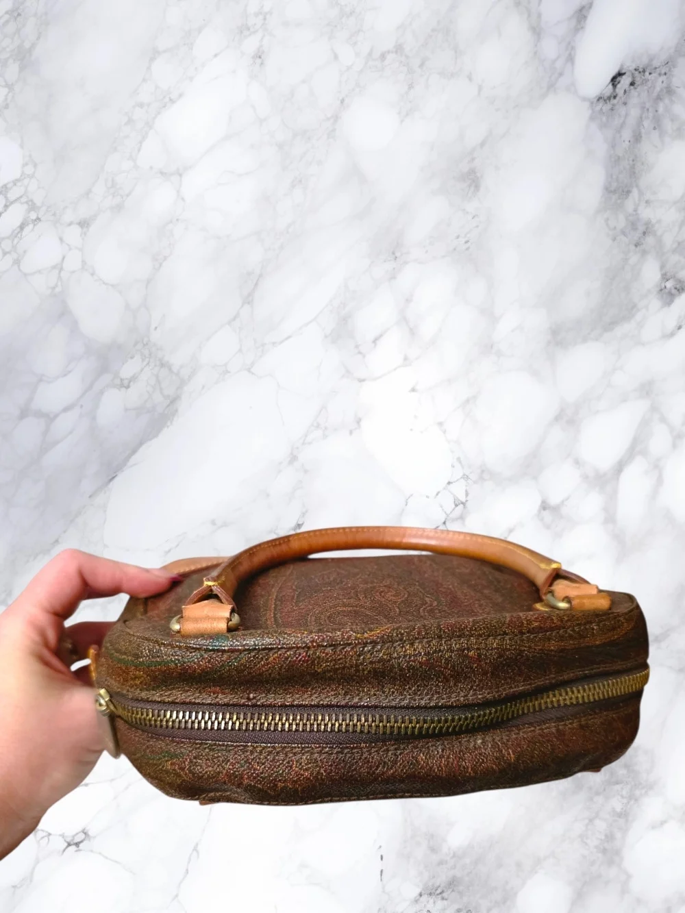 ETRO Milano Vintage 1996 Paisley Dome Satchel Made in Italy Leather Trim Boston